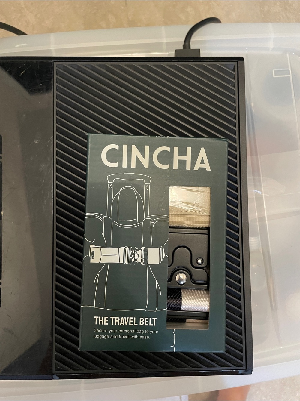 Cinch Travel Belt in Beige and Black - Secure Luggage Strap